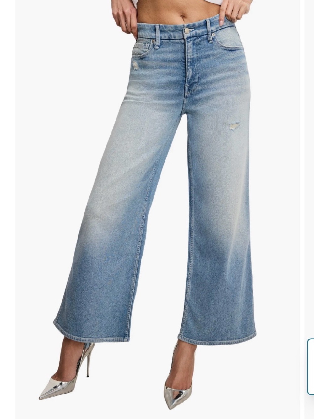 Good American Light Blue Washed Wide Leg Jeans